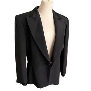 Carlisle Black 100% Silk Beaded Blazer Padded Shoulder Suit Jacket Size 16